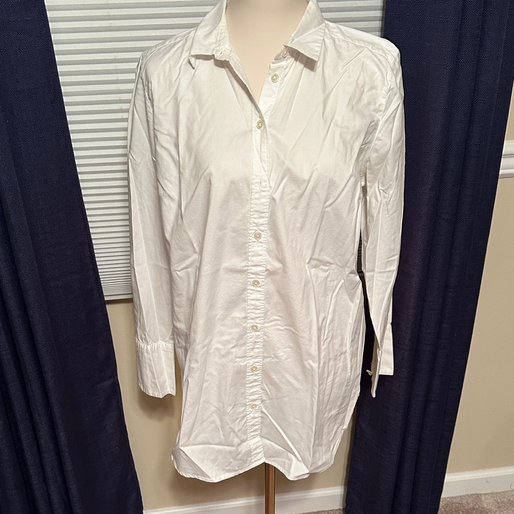LOFT White Button-Up Tunic Blouse